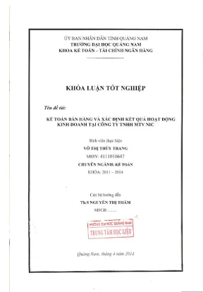 1133 kế toán bán hàng và xác định kết quả kinh doanh tại công ty tnhh mtv nic võ thị thùy trang luận văn đh quảng nam