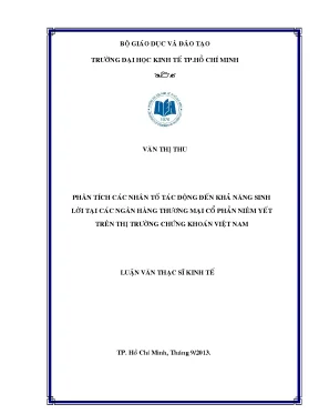 Luận văn phân tích các nhân tố tác động đến khả năng sinh lời tại các ngân hàng thương mại cổ phần niêm yết trên thị trường chứng khoán việt nam