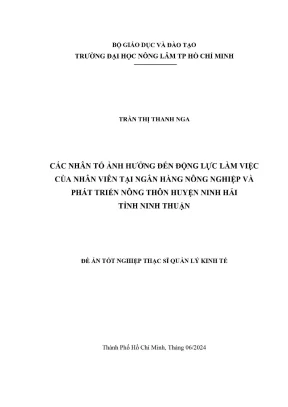 Luận văn thạc sĩ quản lý kinh tế các nhân tố ảnh hưởng đến động lực làm việc của nhân viên tại ngân hàng nông nghiệp và phát triển nông thôn huyện ninh hải tỉnh ninh thuận