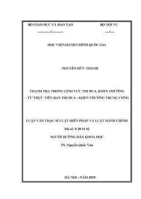Luận văn thạc sĩ thanh tra trong lĩnh vực thi đua khen thưởng từ thực tiễn ban thi đua khen thưởng trung ương