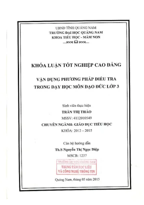 0146 vận dụng phương pháp điều tra trong dạy học môn đạo đức lớp 4 trần thị thảo luận văn đh quảng nam