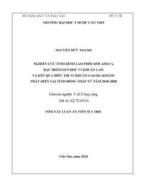 Tóm tắt luận án nghiên cứu tình hình lao phổi mới afb đặc điểm gen học vi khuẩn lao và kết quả điều trị vi khuẩn lao đa kháng phát hiện tại tỉnh đồng tháp từ năm 2018 2020