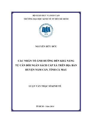 Luận văn các nhân tố ảnh hưởng đến khả năng tự cân đối ngân sách cấp xã trên địa bàn huyện năm căn tỉnh cà mau