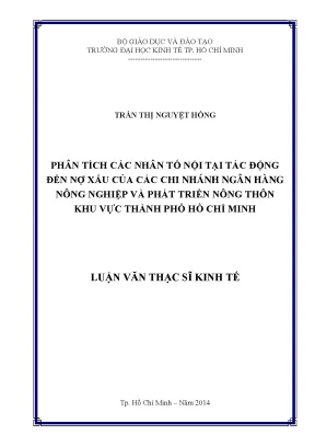 Luận văn phân tích các nhân tố nội tại tác động đến nợ xấu của các chi nhánh ngân hàng nông nghiệp và phát triển nông thôn khu vực tphcm