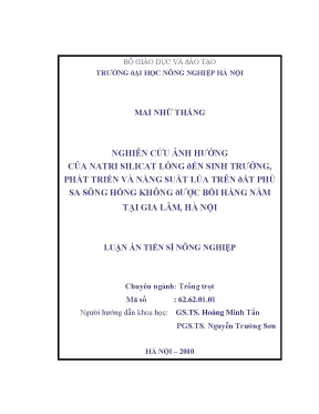 Nghiên cứu ảnh hưởng của natri silicat lỏng đến sinh trưởng phát triển và năng suất lúa trên đất phù sa sông hồng không được bồi hàng năm tại gia lâm hà nội