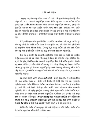 Xây dựng và hoàn thiện cơ cấu tổ chức bộ máy doanh nghiệp phân xưởng tổ sản xuất ở công ty cầu 7 thăng long