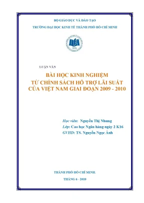 Luận văn bài học kinh nghiệm từ chính sách hỗ trợ lãi suất của việt nam giai đoạn 2009 2010 luận văn thạc sĩ