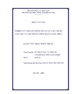 Nghiên cứu một số thông số về cấu tạo chế độ làm việc của hệ thống thiết bị sấy long nhãn