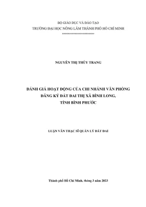 Luận văn thạc sĩ quản lý đất đai đánh giá hoạt động của chi nhánh văn phòng đăng ký đất đai thị xã bình long tỉnh bình phước