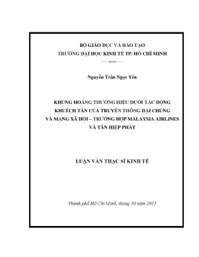 Luận văn khủng hoảng thương hiệu dưới tác động khuếch tán của truyền thông đại chúng và mạng xã hội trường hợp malaysia airlines và tân hiệp phát
