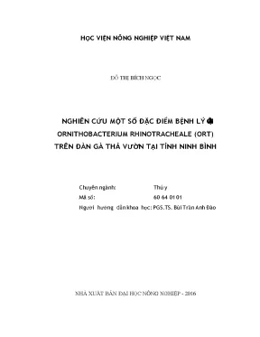 Nghiên cứu một số đặc điểm bệnh lý của bệnh ornithobacterium rhinotracheale ort trên đàn gà thả vườn tại tỉnh ninh bình