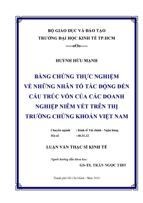 Luận văn bằng chứng thực nghiệm về những nhân tố tác động đến cấu trúc vốn của các doanh nghiệp niêm yết trên thị trường chứng khoán việt nam