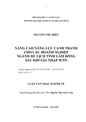 Luận văn nâng cao năng lực cạnh tranh cho các doanh nghiệp ngành du lịch tỉnh lâm đồng sau khi gia nhập wto