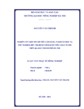 Nghiên cứu một số chỉ tiêu lâm sàng vi khuẩn học và thử nghiệm điều trị bệnh viêm ruột tiêu chảy ở chó trên địa bàn thành phố hà nội