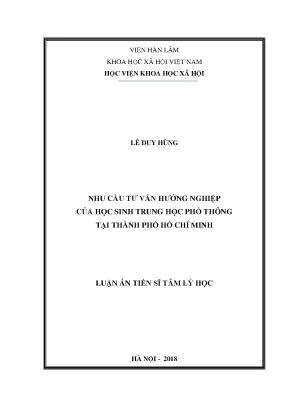 Luận án tiến sĩ tâm lý học nhu cầu tư vấn hướng nghiệp của học sinh trung học phổ thông tại thành phố hồ chí minh