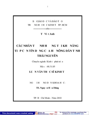 Luận văn các nhân tố ảnh hưởng tới khả năng tiếp cận tín dụng của hộ nông dân tỉnh thái nguyên luận văn thạc sĩ
