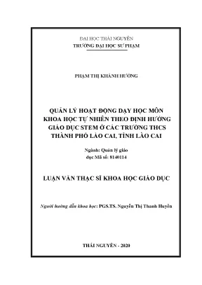 Quản lý hoạt động dạy học môn khoa học tự nhiên theo định hướng giáo dục stem ở các trường thcs thành phố lào cai tỉnh lào cai