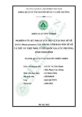 Nghiên cứu kỹ thuật cứu hộ và tái thả tê tê java manis jacanica tại trung tâm bảo tồn tê tê và thú ăn thịt nhỏ vườn quốc gia cúc phương tỉnh ninh bình