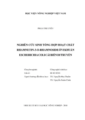 Nghiên cứu sinh tổng hợp hoạt chất rhamnetin 3 0 rhamnoside ở vi khuẩn escherichia coli cải biến di truyền