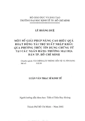 Luận văn giải pháp nâng cao hiệu quả hoạt động tài trợ xuất nhập khẩu qua phương thức tín dụng chứng từ tại các ngân hàng thương mại địa bàn tp hcm