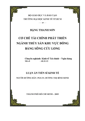 Luận văn cơ chế tài chính phát triển ngành thủy sản khu vực đồng bằng sông cửu long