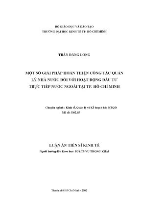 Luận văn một số giải pháp hoàn thiện công tác quản lý nhà nước đối với hoạt động đầu tư trực tiếp nước ngoài tại tp hồ chí minh