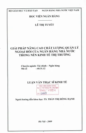 Luận văn thạc sĩ tài chính ngân hàng giải pháp nâng cao chất lượng quản lý ngoại hối của ngân hàng nhà nước trong nền kinh tế thị trường