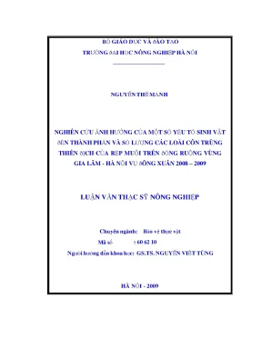 Nghiên cứu ảnh hưởng của một số yếu tố sinh vật đến thành phần và số lượng các loài côn trùng thiên địch của rệp muội trên đồng ruộng vùng gia lâm hà nội