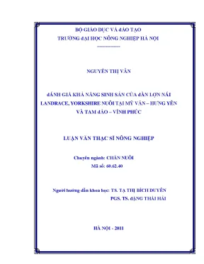 Đánh giá khả năng sinh sản của đàn lợn nái landrace yorkshire nuôi tại mỹ văn hưng yên và tam đảo vĩnh phúc