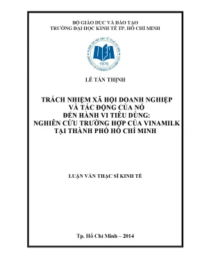 Luận văn trách nhiệm xã hội doanh nghiệp và tác động của nó đến hành vi tiêu dùng nghiên cứu trường hợp của vinamilk tại tphcm