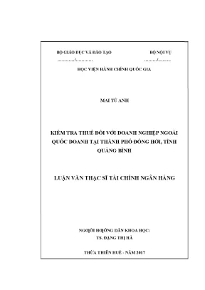 Luận văn thạc sĩ kiểm tra thuế đối với doanh nghiệp ngoài quốc doanh tại thành phố đồng hới tỉnh quảng bình