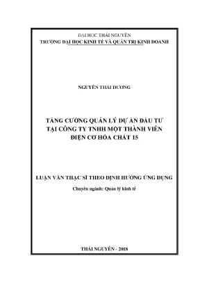 Luận văn tăng cường quản lý dự án đầu tư tại công ty tnhh một thành viên điện cơ hóa chất 15