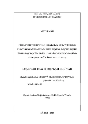 Luận văn rèn luyện tư duy văn học cho học sinh trung học phổ thông bằng câu hỏi liên tưởng tưởng tượng trong dạy học tác phẩm chí phèo của nam cao sách giáo khoa ngữ văn 11 ban cơ bản