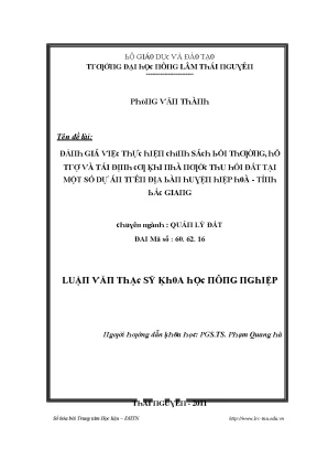 Luận văn đánh giá việc thực hiện chính sách bồi thường hỗ trợ và tái định cư khi nhà nước thu hồi đất tại một số dự án trên địa bàn huyện hiệp hoà tỉnh bắc giang