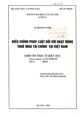 Luận văn thạc sĩ luật học điều chỉnh pháp luật đối với hoạt động thuê mua tài chính tại việt nam
