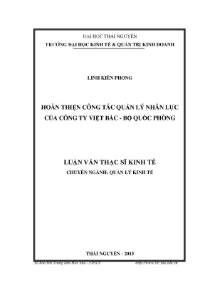 Luận văn hoàn thiện công tác quản lý nhân lực của công ty việt bắc bộ quốc phòng