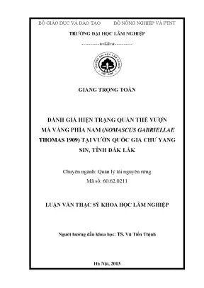 Luận văn đánh giá hiện trạng quần thể vượn má vàng phía nam nomascus gabriellae thomas 1909 tại vườn quốc gia chư yang sin tỉnh đắk lắk