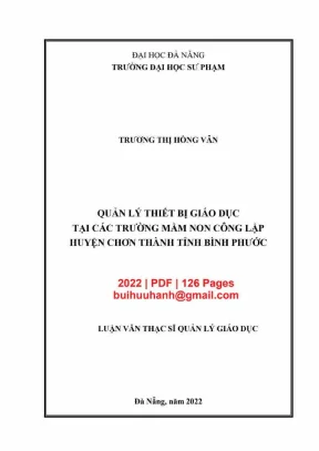 Luận văn thạc sĩ quản lý thiết bị giáo dục tại các trường mầm non công lập huyện chơn thành tỉnh bình phước