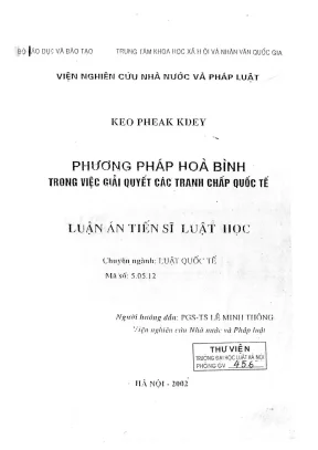 Luận án tiến sĩ luật học phương pháp hoà bình trong việc giải quyết các tranh chấp quốc tế