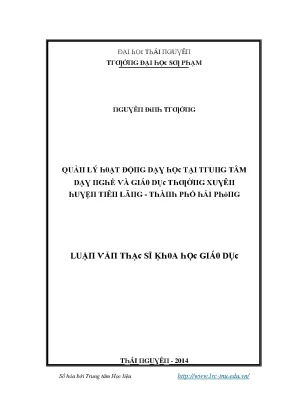 Luận văn quản lý hoạt động dạy học tại trung tâm dạy nghề và giáo dục thường xuyên huyện tiên lãng thành phố hải phòng