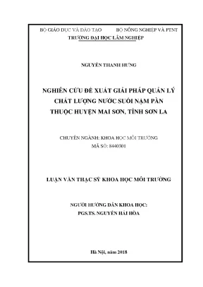 Luận văn nghiên cứu đề xuất giải pháp quản lý chất lượng nước suối nậm pàn thuộc huyện mai sơn tỉnh sơn la