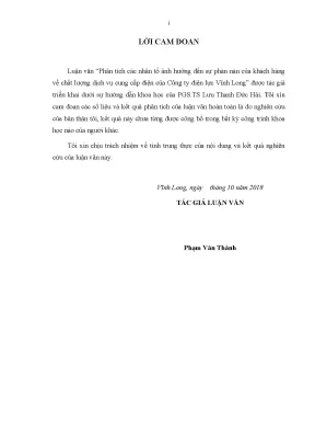 Luận văn thạc sĩ quản trị kinh doanh phân tích các nhân tố ảnh hưởng đến sự phàn nàn của khách hàng về chất lượng dịch vụ cung cấp điện của công ty điện lực vĩnh long