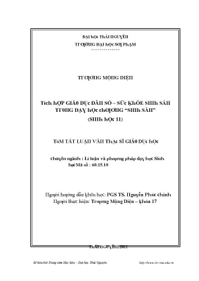 Luận văn tích hợp giáo dục dân số sức khoẻ sinh sản trong dạy học chương sinh sản sinh học 11