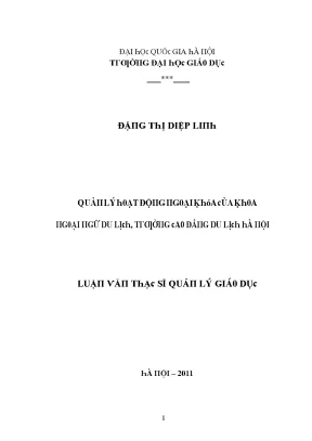 Luận văn quản lý hoạt động ngoại khóa của khoa ngoại ngữ du lịch trường cao đẳng du lịch hà nội