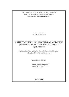 Luận văn thạc sĩ a study on english adverbs as modifiers a contrastive analysis with vietnamese equivalents
