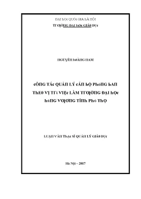 Luận văn công tác quản lý cán bộ phòng ban theo vị trí việc làm trường đại học hùng vương tỉnh phú thọ