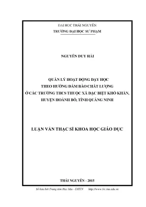 Luận văn quản lý hoạt động dạy học theo hướng đảm bảo chất lượng ở các trường thcs thuộc các xã đặc biệt khó