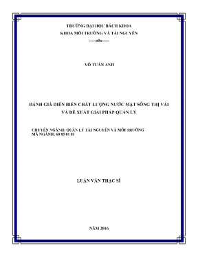 Luận văn thạc sĩ quản lý tài nguyên và môi trường đánh giá diễn biến chất lượng nước mặt sông thị vải và đề xuất giải pháp quản lý