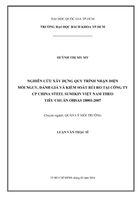 Luận văn thạc sĩ quản lý môi trường nghiên cứu xây dựng quy trình nhận diện mối nguy đánh giá và kiểm soát rủi ro tại công ty cổ phần china steel sumikin việt nam theo tiêu chuẩn ohsas 180012007