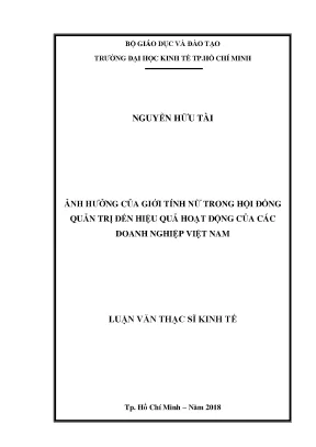 Luận văn thạc sĩ ảnh hưởng của giới tính nữ trong hội đồng quản trị đến hiệu quả hoạt động của các doanh nghiệp việt nam